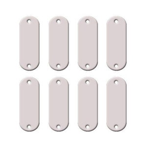 May include: Eight white oval-shaped blank labels with rounded corners.
