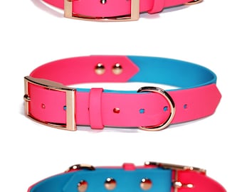 Bi-Color Waterproof Dog Collar and Leash Set | Optional ID Tag