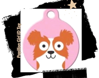 Papillon Dog Pet ID Tag | Custom Engraved Art Tag