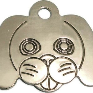 Durable Solid Brass Dog Face Pet ID Tag | Personalized Engraved Brass Dog Tag | Dog Face Tags