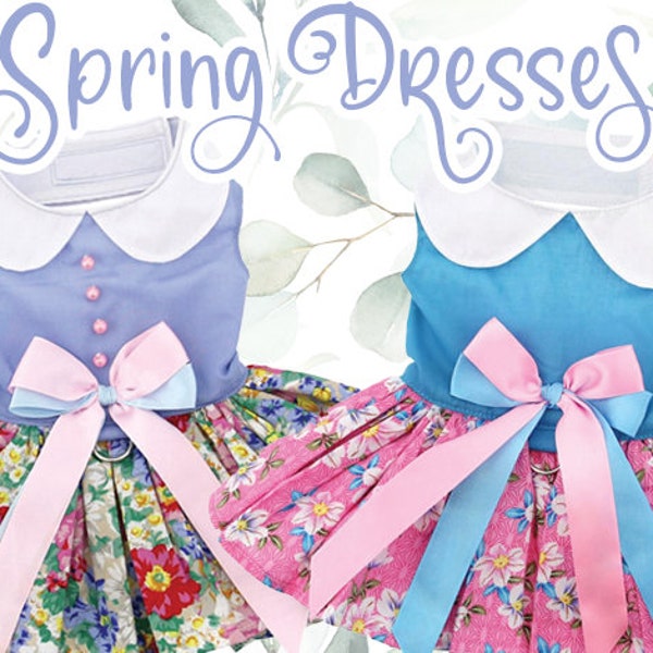 Spring Floral Design Doggie Dresses | Harness Dress with D-Ring and Matching Leash