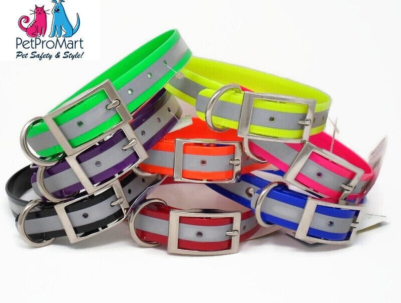 Reflective Beta Biothane Hunting Dog Collars with Silver hardware in eight spectacular colors