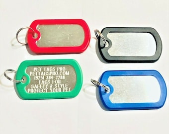 Etiqueta de identificación para mascotas de aluminio grabada a medida, hecha en EE. UU., estilo militar.