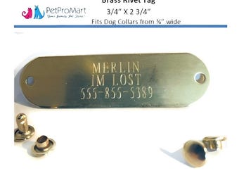 Solid Brass Rivet-On Dog Tag – Custom Engraved Collar Nameplate