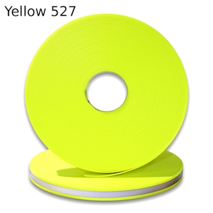 May include: A roll of bright yellow reflective tape with a white reflective stripe. The tape is labeled "Yellow 527".