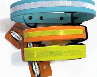 Reflective BioThane Dog Collar – Waterproof, High Visibility, Black Hardware