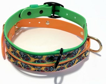 Handmade Waterproof Dog Collar with Sugar Skulls design - Limited Edition