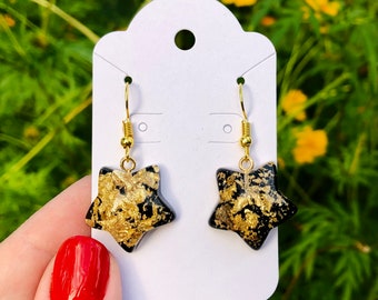 Black and Gold Star Earrings