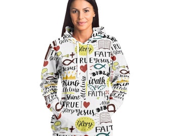 Scripture Unisex Hoodie (Multi Verse) - All Over Print Pull Up Hoodie - Christian Hooded Sweatshirt - Gift for Christians - Jesus Hoodie