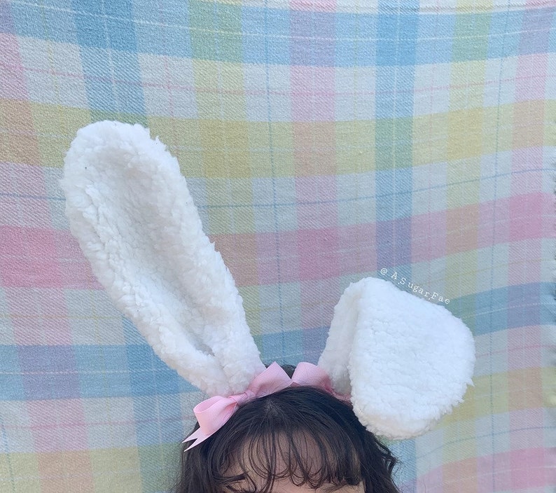 Fleece Bunny Ears White Tall Bendable Wire Headband