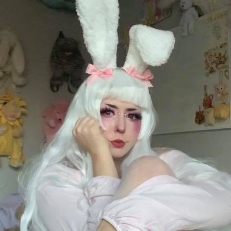 Fleece Bunny Ears White Tall Bendable Wire Headband