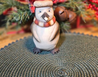 Hand Carved Christmas Penguin Figurine (Item #505)