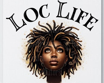 Loc Life PNG PDF / Stampa artistica di una donna nera con dreadlocks / Decorazione murale digitale per capelli naturali / Poster di capelli afro / Stampa digitale di dreadlocks afrocentrici