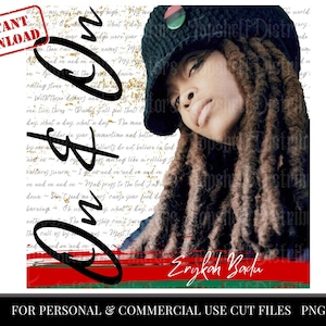 Arte retrô vintage Erykah Badu PNG imagem retrato, arte digital artística de alta resolução liricamente rica, clipart Boho para projeto DIY