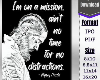 Inspirational Art Printable: Nipsey Hussle Abstract Portrait with Motivational Quote, Elevate Home or Office, Encouraging Words, Digital Art