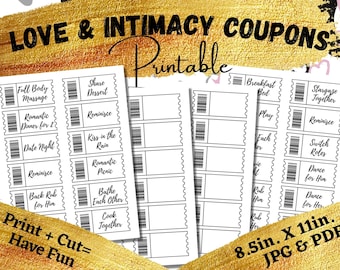 Printable Valentines Day Gift Love Coupons For Him & Love Coupons For Her, Printable Gift For Couples, Ticket Template PDF Download Prints