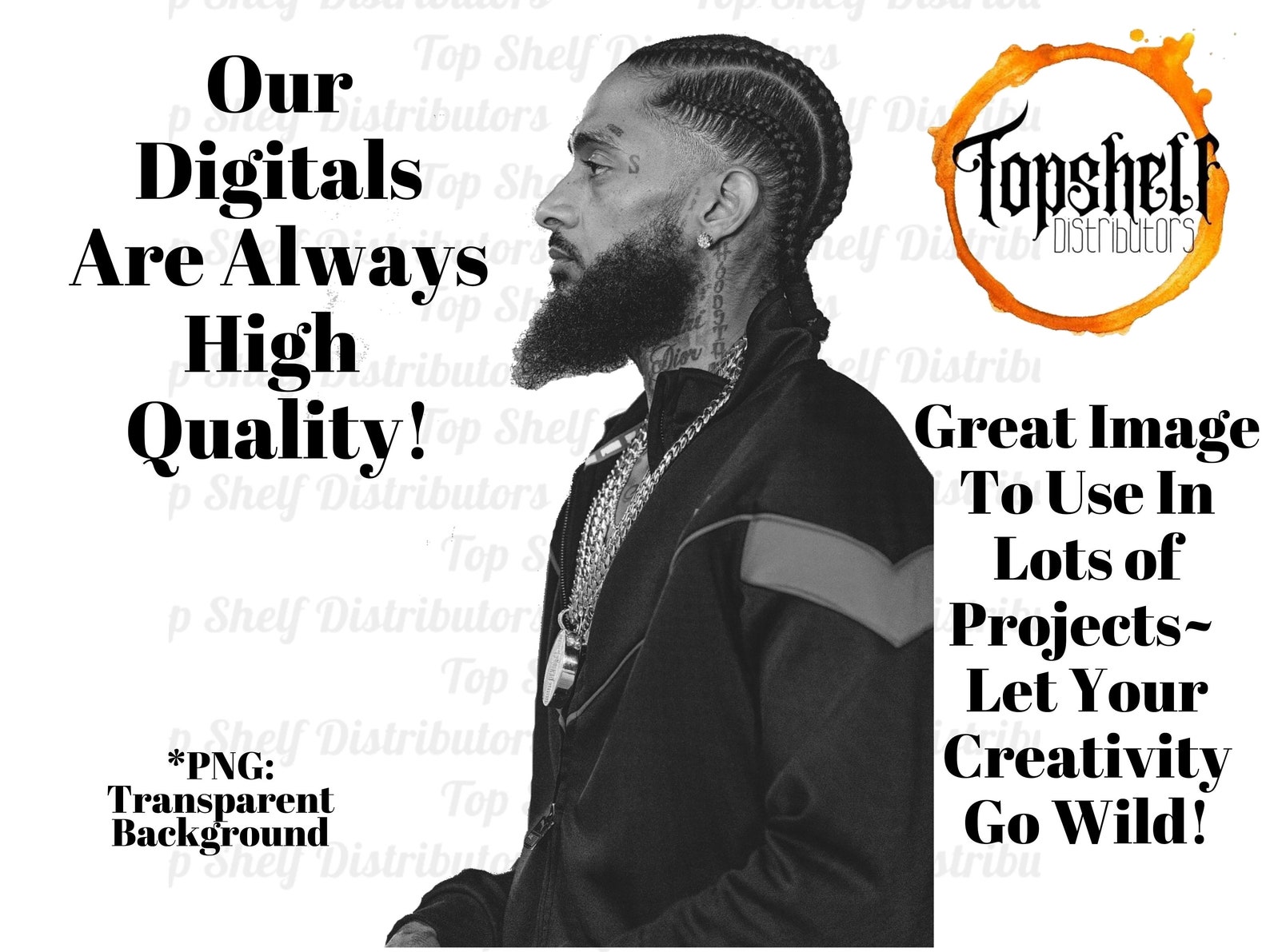 Nipsey Hussle Portrait: Digital Download PNG & JPG, Black and White ...