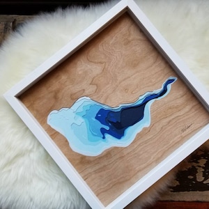 Cartes du lac PaperCut du Manitoba;  carte du lac Papercut, couches bathymétrie, carte de contour de profondeur, art mural, topographique, papier art, Clear Lake