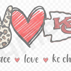 ピース ラブ KC チーフス 昇華デジタル インスタントダウンロード PNG