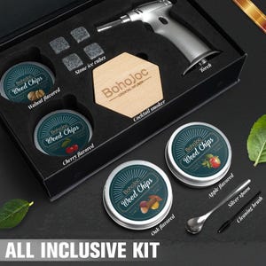 Cocktail Smoker Kit with Torch & Whiskey Stones Plus Optional Upgrade of Ice Ball Mold and Additional Wood Chip Flavors