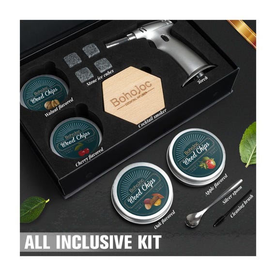 Kit Fumeur Cocktail Avec Torche Et 6 Copeaux Bois - Infuseur Whisky Et Boissons