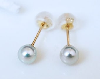 Japan Akoya baby pearl Natural Blue K18YG or K14WG 4-5mm pierced earrings