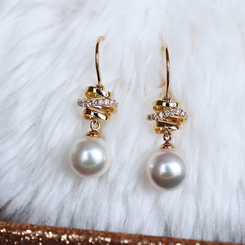 Pearl Earrings 18k Gold Akoya Pearls Diamond Earrings Real | Etsy