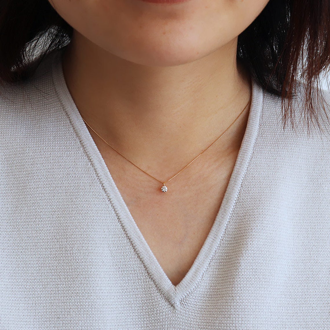 Single Diamond Necklace One Diamond Necklace 18k Gold 0.2ct Etsy UK