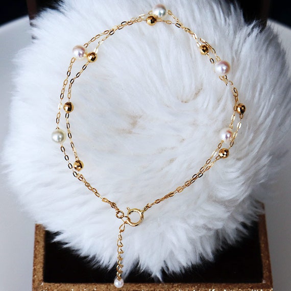 K18 Akoya Pearl 4-5mm Mirror Ball Bracelet K18YG & PT850 Platinum 