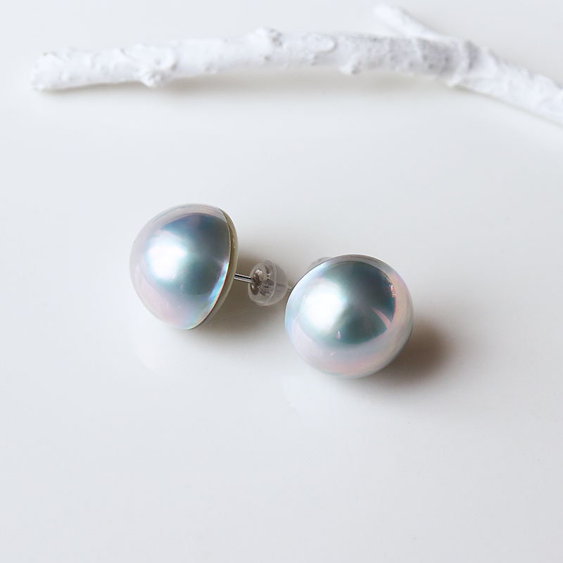 Mabe pearl earrings single pearl earrings 18k goldmabe | Etsy