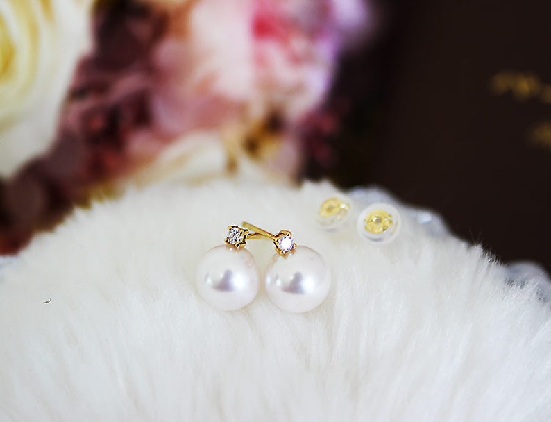 K18 Akoya pearl one DIA pierced earrings diamond akoya piace D0.05ct 2pcs
