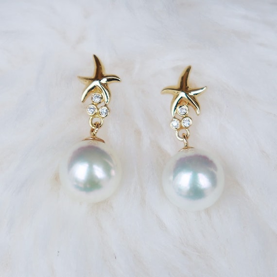 K18 Japan Akoya Pearl Diamond Earrings - Etsy