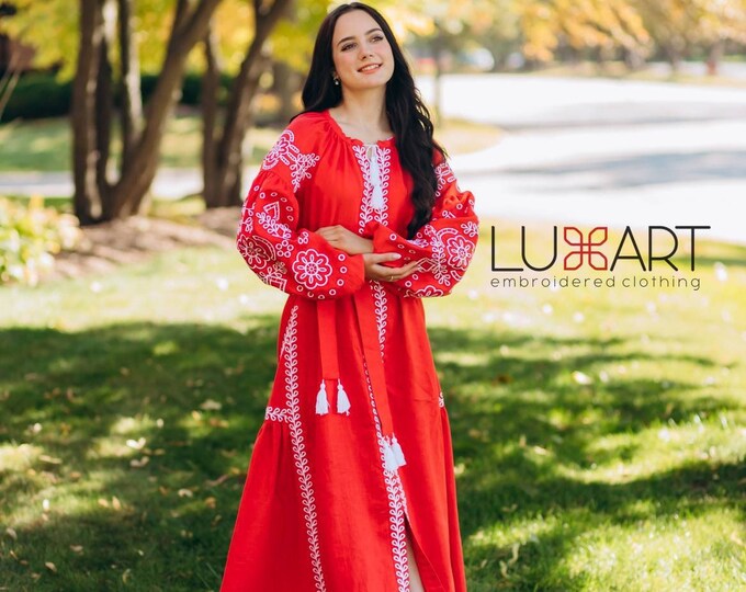 Ukrainian Vyshyvanka Dress | Ukraine Embroidered Dress in USA | Handmade Traditional Ukraine-Style Boho Embroidery Gift | Вишиванка (38)