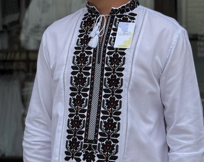 Mens Ukrainian Vyshyvanka Shirt, Embroidered Long Sleeve, Slavic Folk Costume in USA