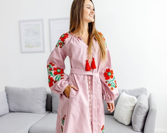 Ukrainian Vyshyvanka Dress | Ukraine Embroidered Dress in USA | Handmade Traditional Ukraine-Style Boho Embroidery Gift | Вишиванка (115)