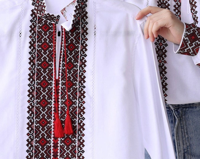 Ukrainian Vyshyvanka Blouse, Embroidered Shirt for Women, Ethnic Top, Red Black Ornament
