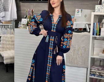Ukrainian Vyshyvanka Dress | Ukraine Embroidered Dress in USA | Handmade Traditional Ukraine-Style Boho Embroidery Gift | Вишиванка (100)