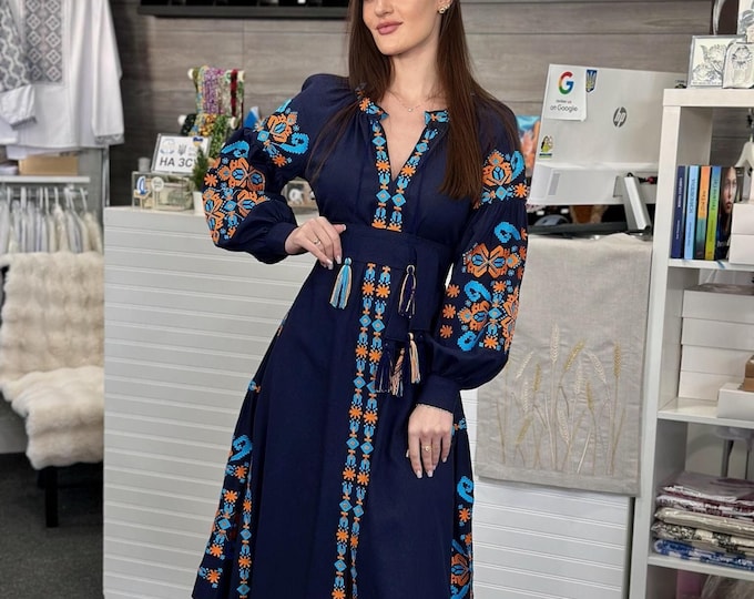 Ukrainian Vyshyvanka Dress | Ukraine Embroidered Dress in USA | Handmade Traditional Ukraine-Style Boho Embroidery Gift | Вишиванка (100)