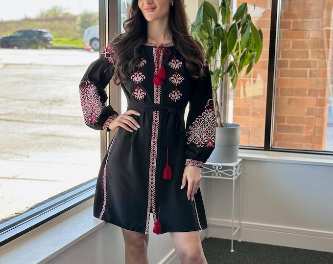 Ukrainian Vyshyvanka Dress | Ukraine Embroidered Dress in USA | Handmade Traditional Ukraine-Style Boho Embroidery Gift | Вишиванка