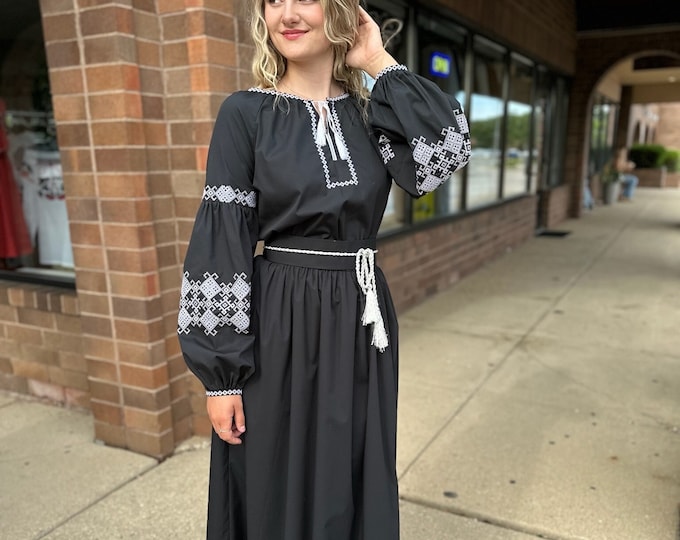 Ukrainian Vyshyvanka Dress | Ukraine Embroidered Dress in USA | Handmade Traditional Ukraine-Style Boho Embroidery Gift | Вишиванка (18)