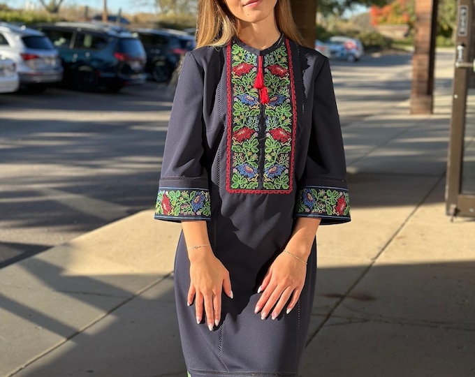 Ukrainian Vyshyvanka Dress | Ukraine Embroidered Dress in USA | Handmade Traditional Ukraine-Style Boho Embroidery Gift | Вишиванка (108)