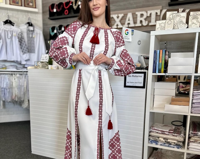 Ukrainian Vyshyvanka Dress | Ukraine Embroidered Dress in USA | Handmade Traditional Ukraine-Style Boho Embroidery Gift | Вишиванка