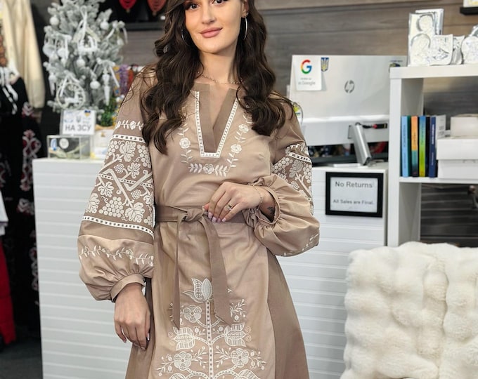 Ukrainian Vyshyvanka Dress | Ukraine Embroidered Dress in USA | Handmade Traditional Ukraine-Style Boho Embroidery Gift | Вишиванка (89)