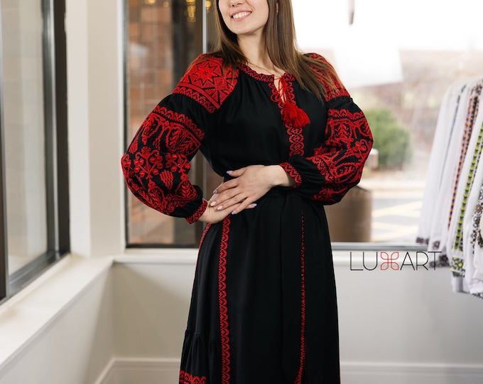 Ukrainian Vyshyvanka Dress | Ukraine Embroidered Dress in USA | Handmade Traditional Ukraine-Style Boho Embroidery Gift | Вишиванка (15)