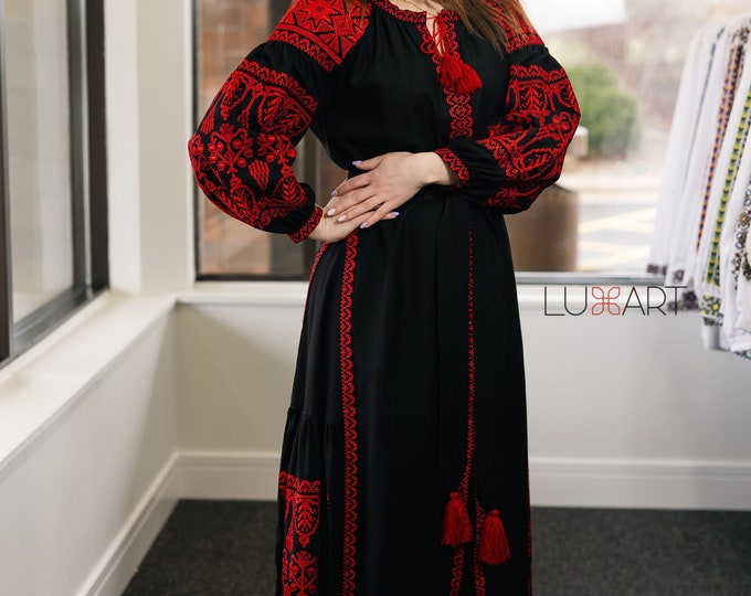 Ukrainian Vyshyvanka Dress | Ukraine Embroidered Dress in USA | Handmade Traditional Ukraine-Style Boho Embroidery Gift | Вишиванка (15)