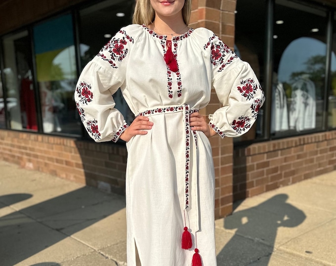 Ukrainian Vyshyvanka Dress | Ukraine Embroidered Dress in USA | Handmade Traditional Ukraine-Style Boho Embroidery Gift | Вишиванка (95)
