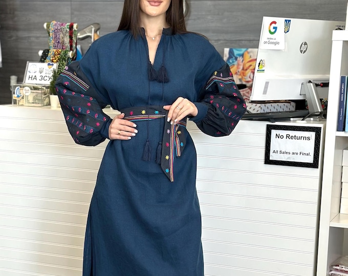 Ukrainian Vyshyvanka Dress | Ukraine Embroidered Dress in USA | Handmade Traditional Ukraine-Style Boho Embroidery Gift | Вишиванка (69)