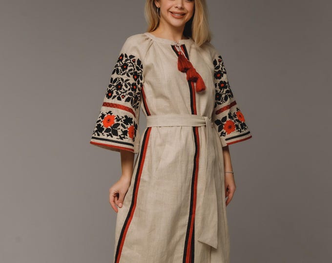 Ukrainian Vyshyvanka Dress | Ukraine Embroidered Dress in USA | Handmade Traditional Ukraine-Style Boho Embroidery Gift | Вишиванка