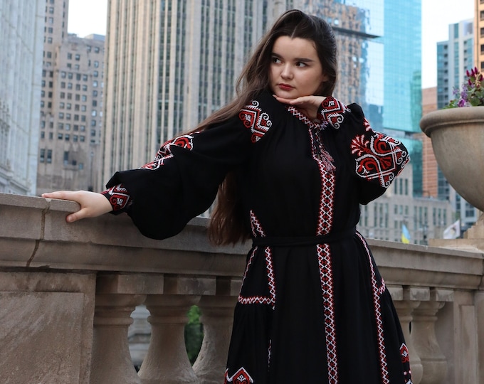 Ukrainian Vyshyvanka Dress | Ukraine Embroidered Dress in USA | Handmade Traditional Ukraine-Style Boho Embroidery Gift | Вишиванка (32)