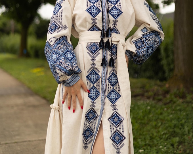 Ukrainian Vyshyvanka Dress | Ukraine Embroidered Dress in USA | Handmade Traditional Ukraine-Style Boho Embroidery Gift | Вишиванка (128)